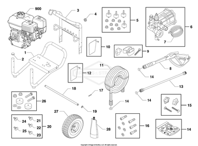 Main Unit Diagram and Parts List for 020775A-00  Briggs and Stratton Pressure Washer